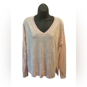 LINE V-Neck Sweater in Light Pink and Cream. 100% Linen. Size Small.